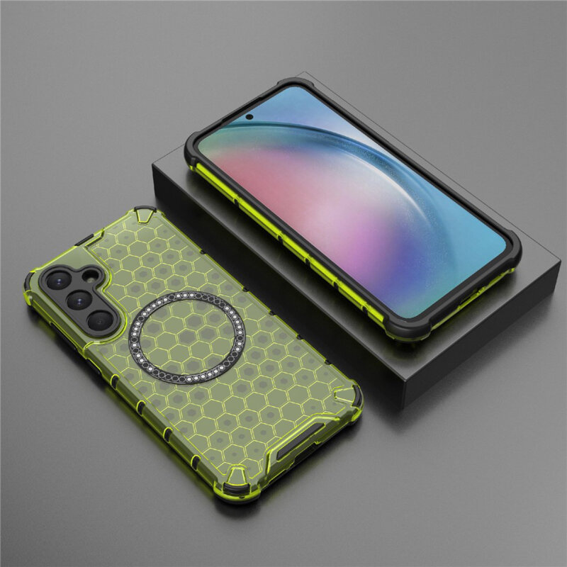 Husa transparenta Samsung Galaxy S25 Techsuit HoneyComb Shield MagSafe, verde