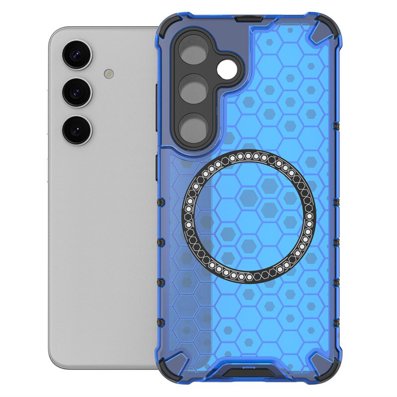 Husa transparenta Samsung Galaxy S24 Techsuit HoneyComb Shield MagSafe, albastru