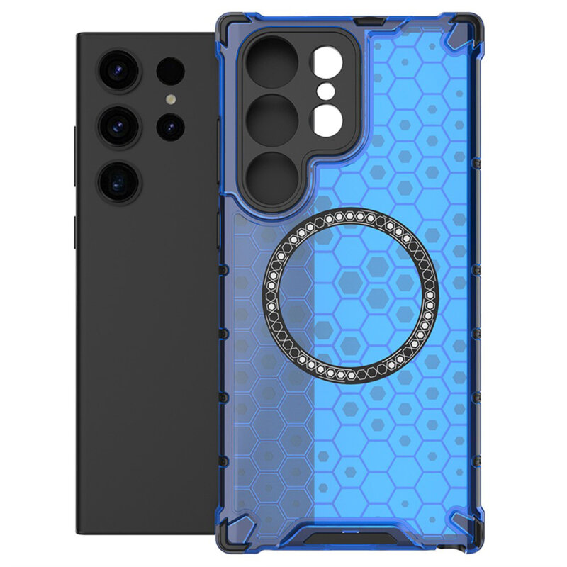 Husa transparenta Samsung Galaxy S24 Ultra Techsuit HoneyComb Shield MagSafe, albastru