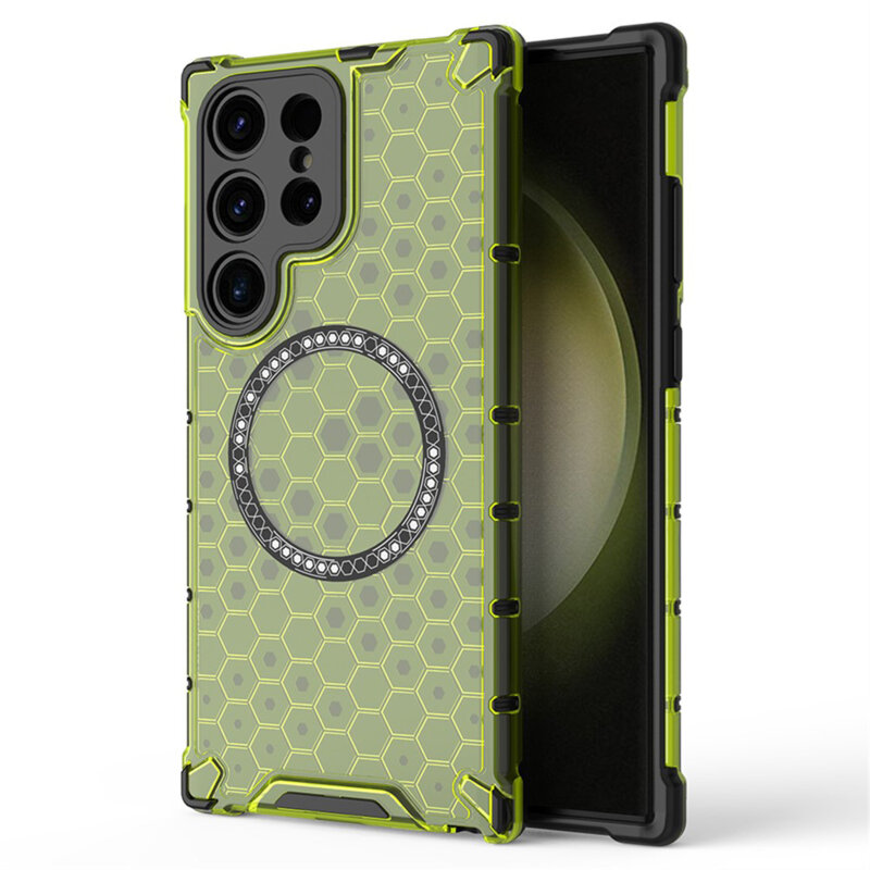 Husa transparenta Samsung Galaxy S24 Ultra Techsuit HoneyComb Shield MagSafe, verde