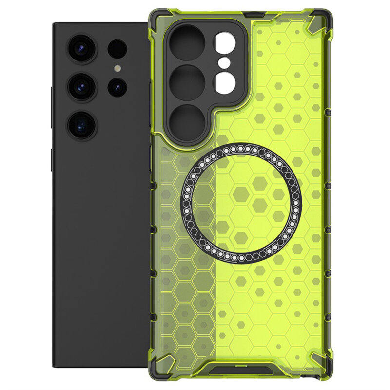 Husa transparenta Samsung Galaxy S24 Ultra Techsuit HoneyComb Shield MagSafe, verde