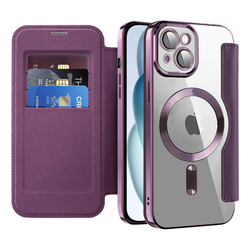 Husa iPhone 15 Techsuit SmartMag Book Case, mov