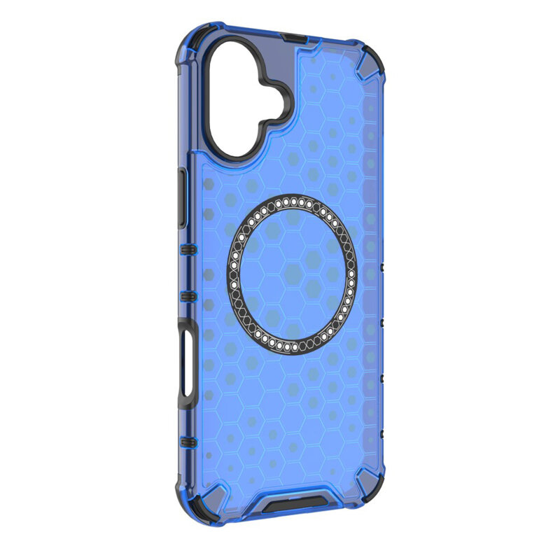 Husa transparenta iPhone 16 Techsuit HoneyComb Shield MagSafe, albastru