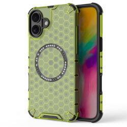 Husa transparenta iPhone 16 Techsuit HoneyComb Shield MagSafe, verde
