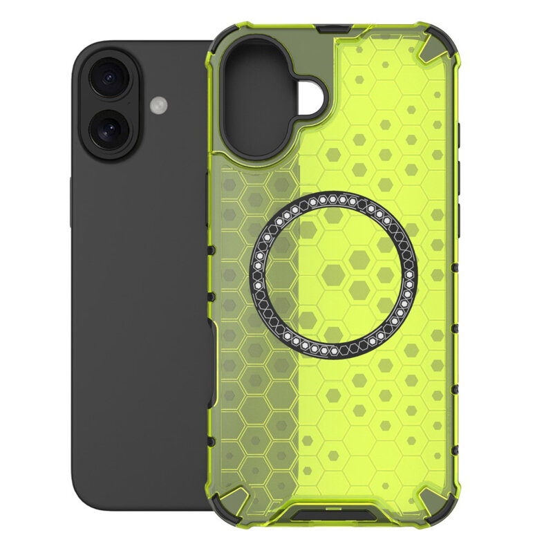 Husa transparenta iPhone 16 Techsuit HoneyComb Shield MagSafe, verde