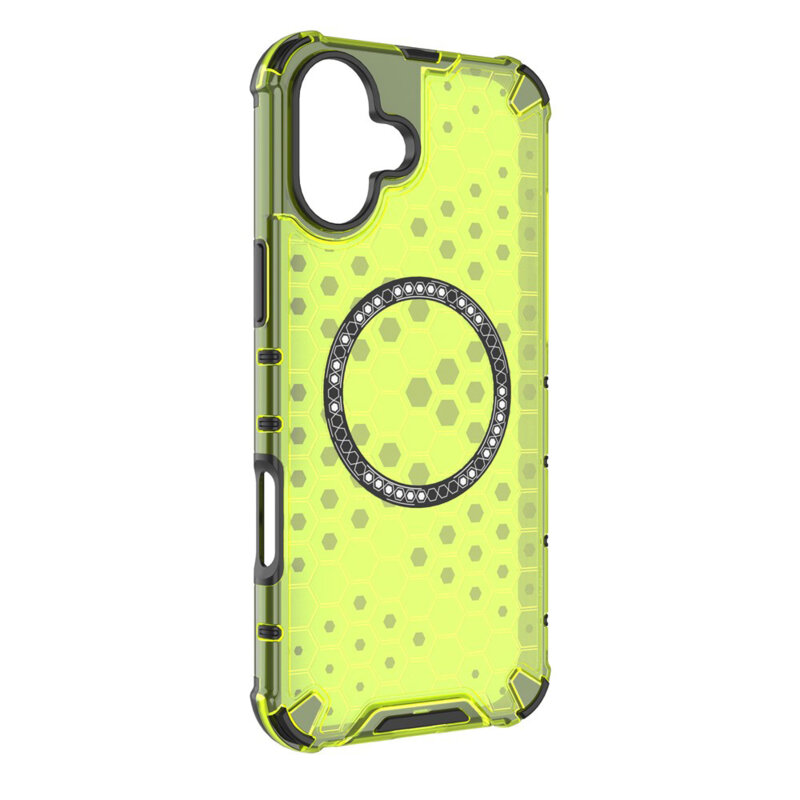 Husa transparenta iPhone 16 Techsuit HoneyComb Shield MagSafe, verde