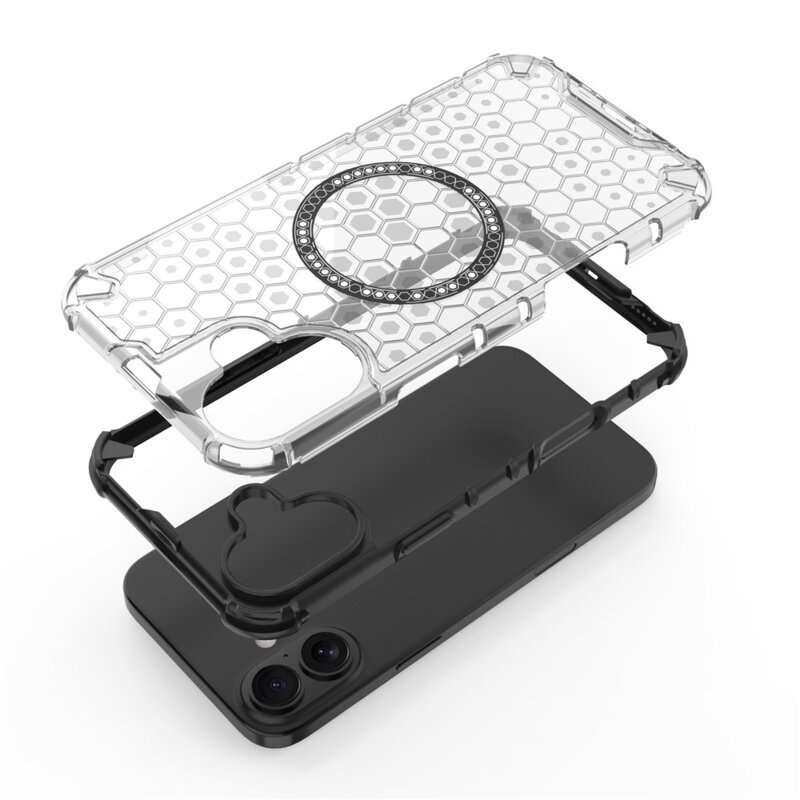 Husa transparenta iPhone 16 Techsuit HoneyComb Shield MagSafe, verde