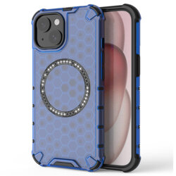 Husa transparenta iPhone 14 Techsuit HoneyComb Shield MagSafe, albastru