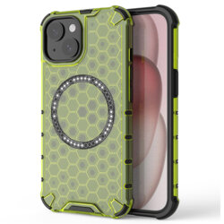 Husa transparenta iPhone 14 Techsuit HoneyComb Shield MagSafe, verde