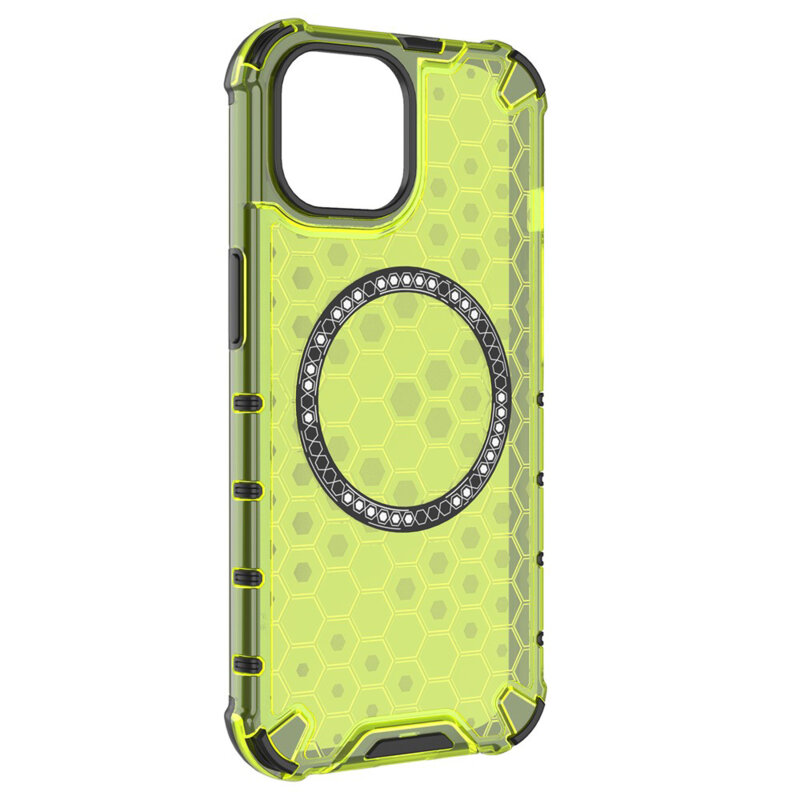 Husa transparenta iPhone 14 Techsuit HoneyComb Shield MagSafe, verde