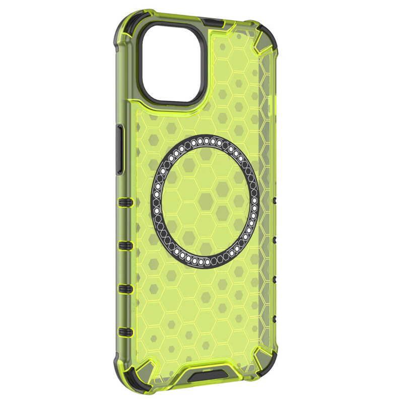 Husa transparenta iPhone 13 Techsuit HoneyComb Shield MagSafe, verde