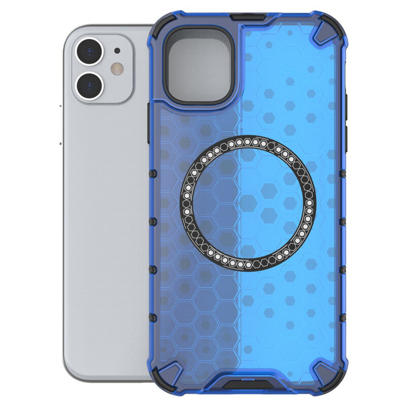 Husa transparenta iPhone 11 Techsuit HoneyComb Shield MagSafe, albastru