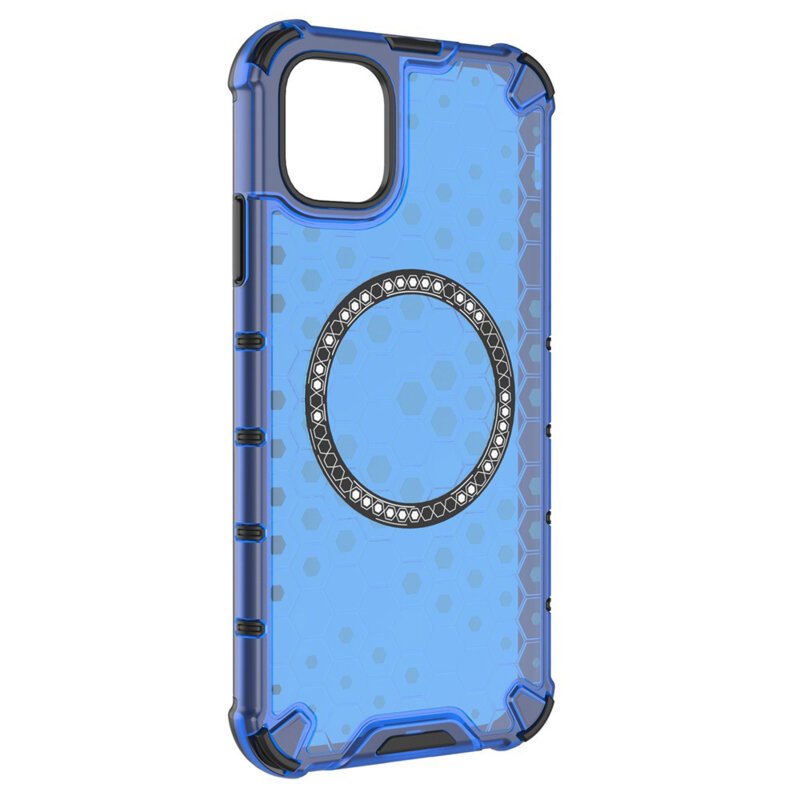 Husa transparenta iPhone 11 Techsuit HoneyComb Shield MagSafe, albastru