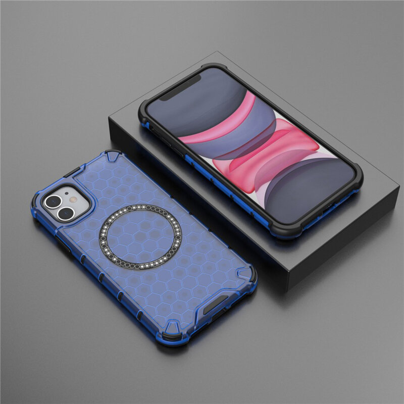 Husa transparenta iPhone 11 Techsuit HoneyComb Shield MagSafe, albastru