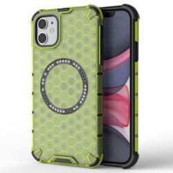 Husa transparenta iPhone 11 Techsuit HoneyComb Shield MagSafe, verde