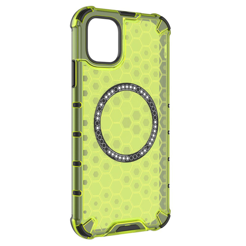 Husa transparenta iPhone 11 Techsuit HoneyComb Shield MagSafe, verde