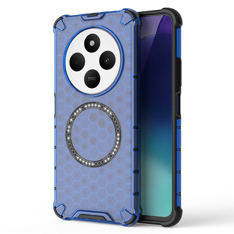 Husa transparenta Xiaomi Redmi 14C Techsuit HoneyComb Shield MagSafe, albastru
