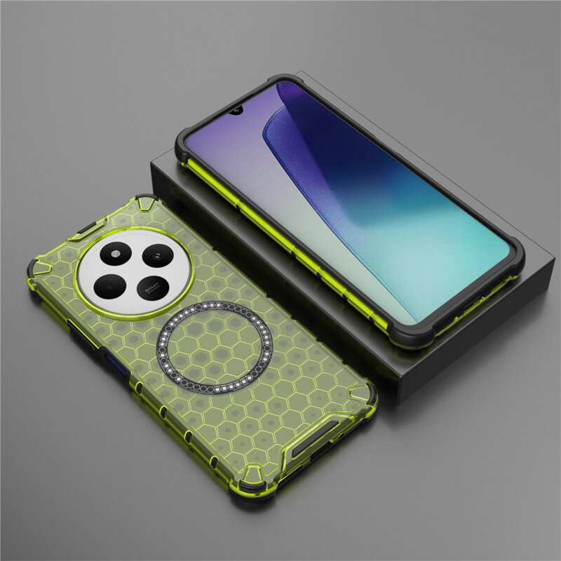 Husa transparenta Xiaomi Redmi 14C Techsuit HoneyComb Shield MagSafe, verde