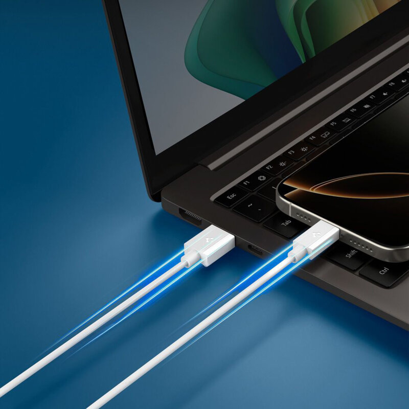 Cablu USB, Type-C Fast Charge Spigen, 60W, 2m, alb, EB6020AC
