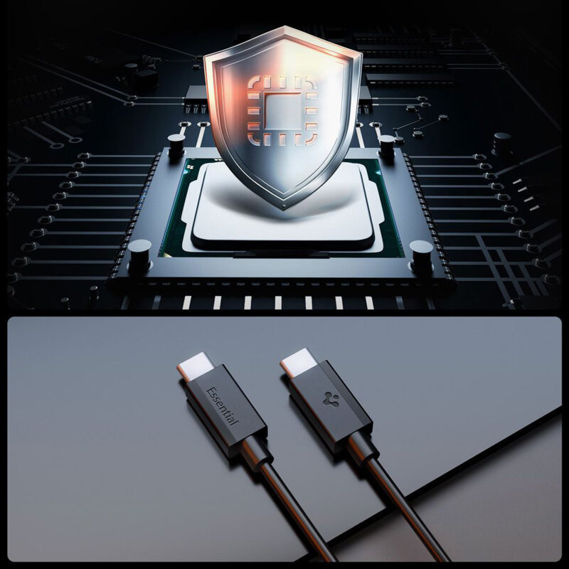 Cablu Type-C Fast Charge Spigen, 60W, 2m, negru, EB6020CC