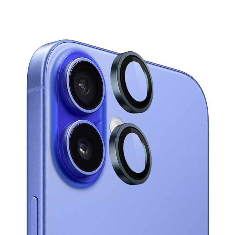 Folie iPhone 16 Blueo Original Metal Frame Lens Protector, bleu
