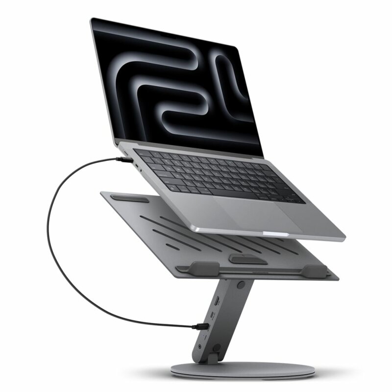 Suport laptop, tableta + hub USB 6in1 Spigen, argintiu, LD204H