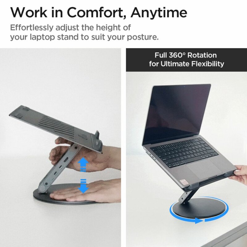 Suport laptop, tableta + hub USB 6in1 Spigen, argintiu, LD204H