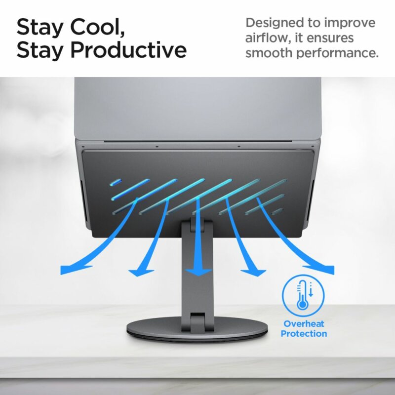 Suport laptop, tableta + hub USB 6in1 Spigen, argintiu, LD204H