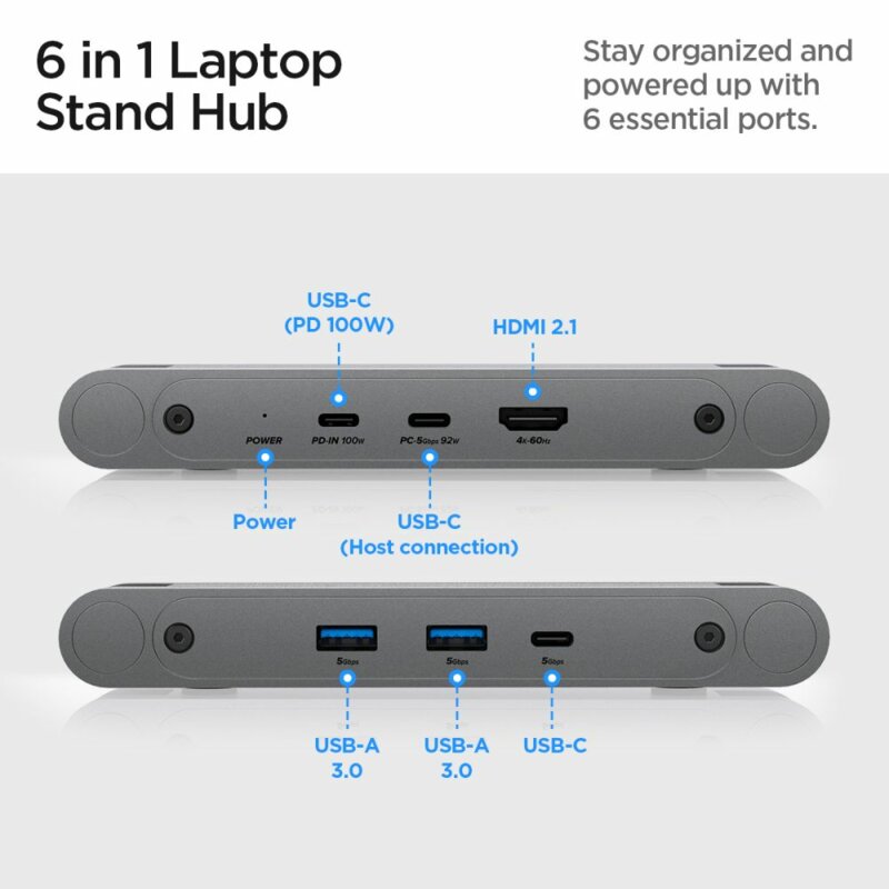 Suport laptop, tableta + hub USB 6in1 Spigen, argintiu, LD204H