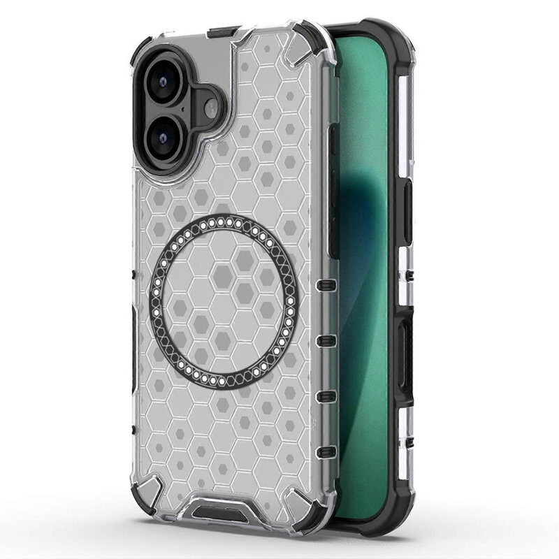 Husa transparenta iPhone 17 Techsuit HoneyComb Shield MagSafe, alb