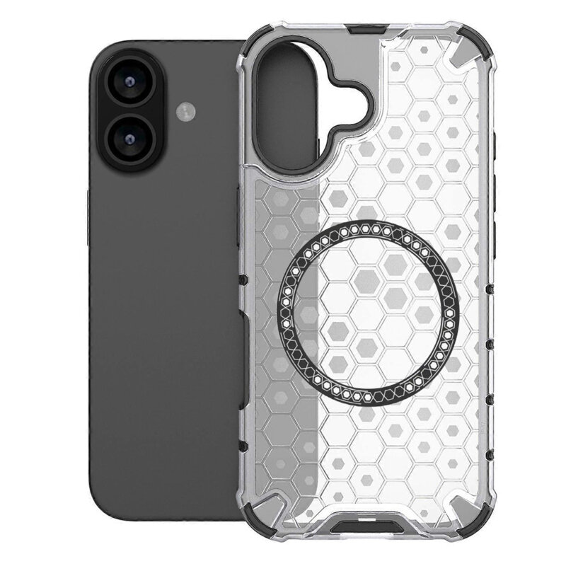Husa transparenta iPhone 17 Techsuit HoneyComb Shield MagSafe, alb