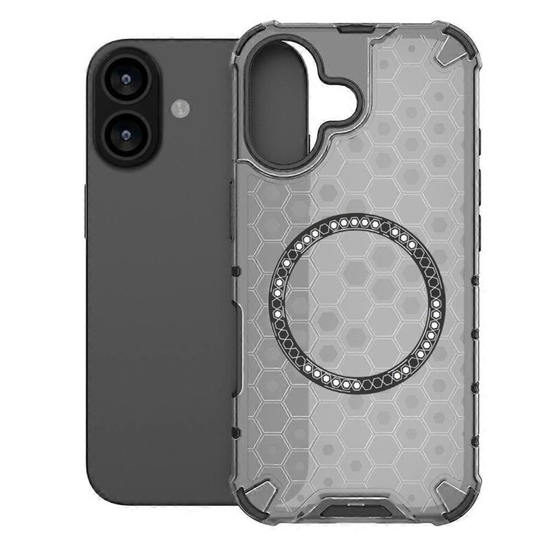 Husa transparenta iPhone 17 Techsuit HoneyComb Shield MagSafe, negru