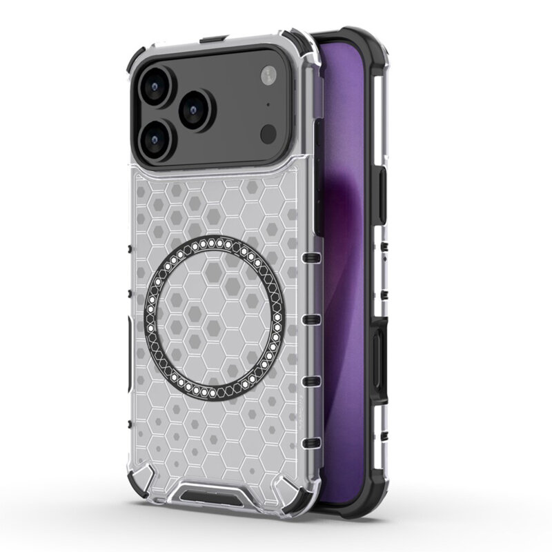 Husa transparenta iPhone 17 Pro Techsuit HoneyComb Shield MagSafe, alb