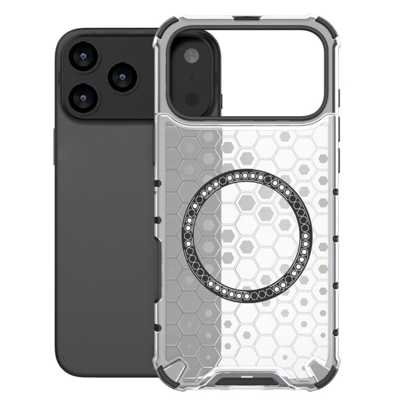 Husa transparenta iPhone 17 Pro Techsuit HoneyComb Shield MagSafe, alb