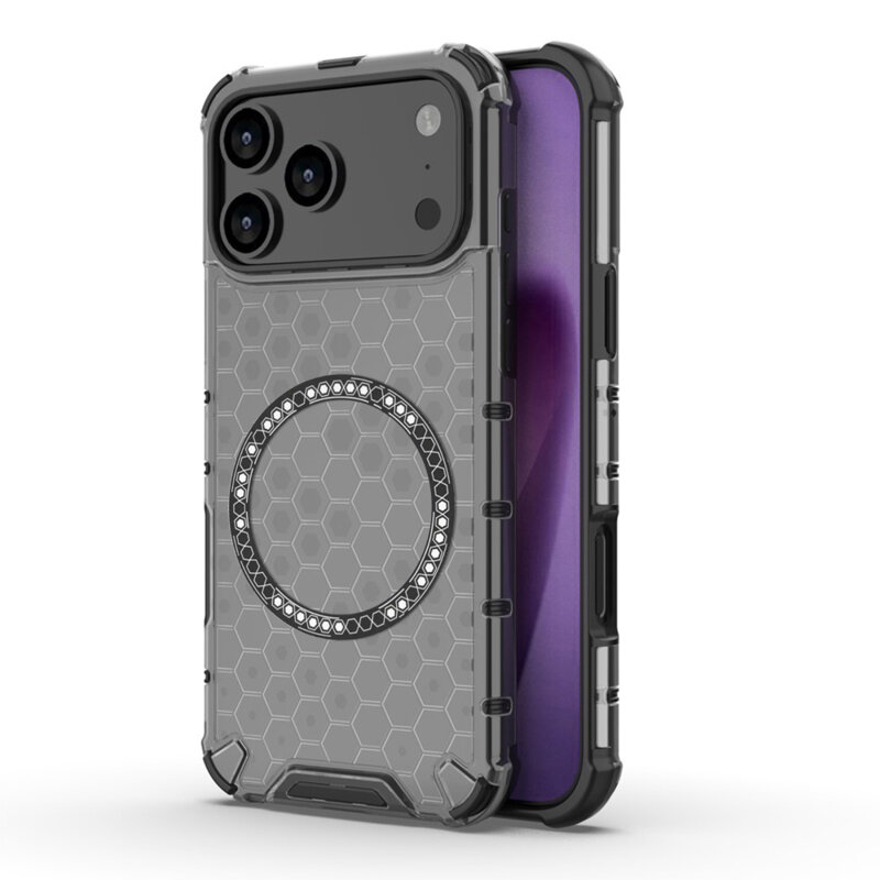 Husa transparenta iPhone 17 Pro Techsuit HoneyComb Shield MagSafe, negru