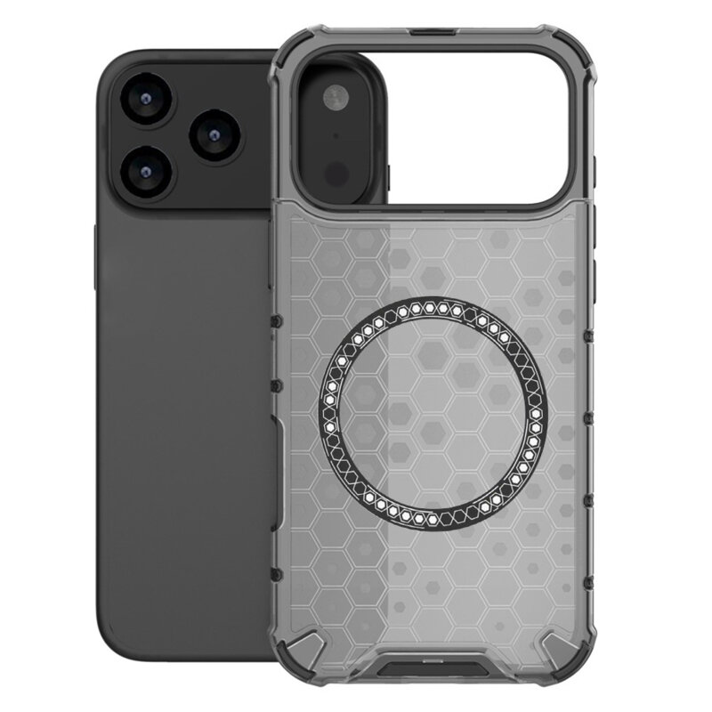 Husa transparenta iPhone 17 Pro Techsuit HoneyComb Shield MagSafe, negru