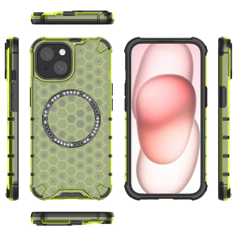 Husa transparenta Honor 400 Lite Techsuit HoneyComb Shield MagSafe, verde