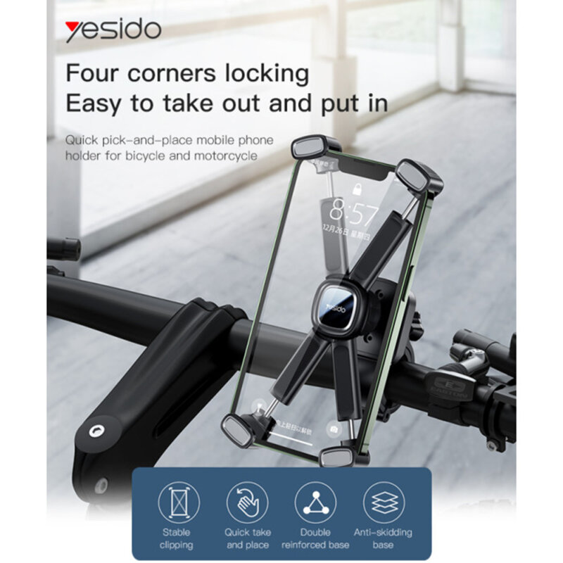 Suport de telefon pentru bicicleta ajustabil Yesido C191, negru
