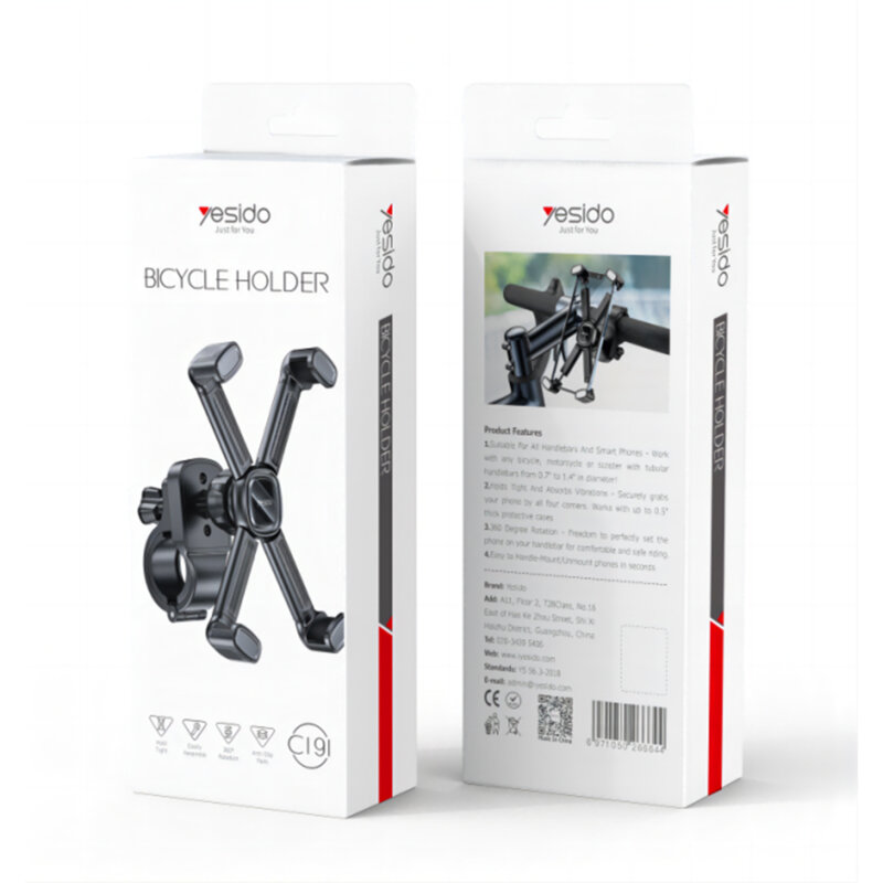 Suport de telefon pentru bicicleta ajustabil Yesido C191, negru