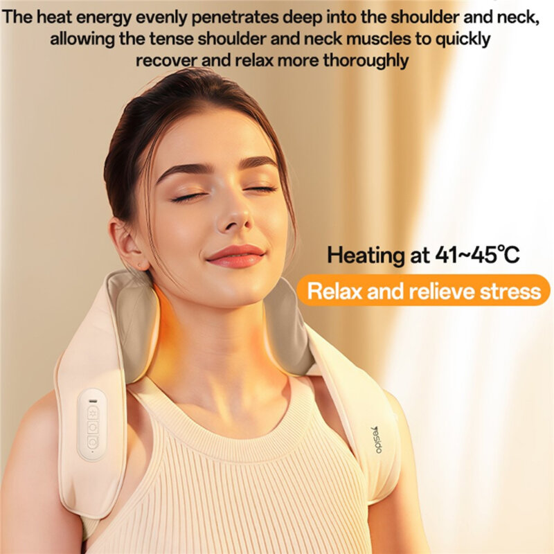 Aparat masaj pentru gat cu incalzire Yesido MG11, bej