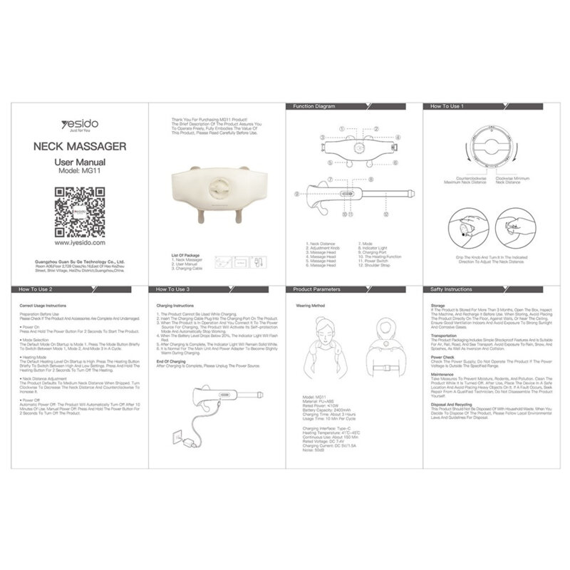 Aparat masaj pentru gat cu incalzire Yesido MG11, bej