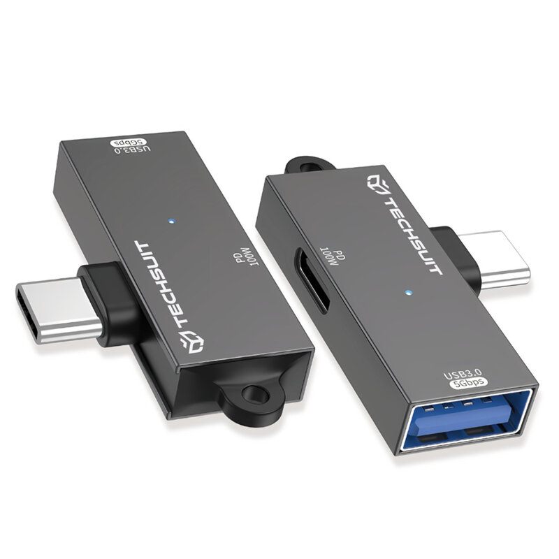 Adaptor Type-C USB-A PD100W Techusit DataBlitz A21, gri