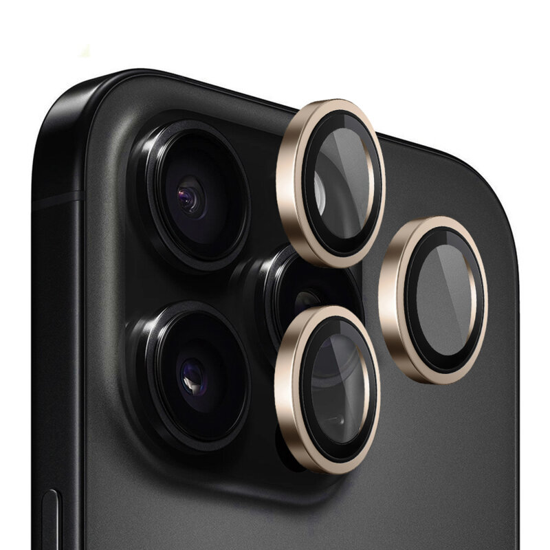 Folie iPhone 16 Pro Blueo Original Metal Frame Lens Protector, Golden Titanium