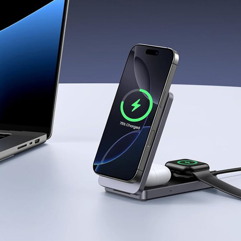 Statie de incarcare 3in1 Qi2 + incarcator priza, 25W, Ugreen, gri, 45025