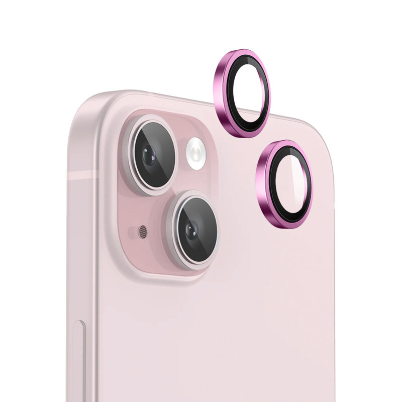 Folie iPhone 15 Plus Blueo Original Metal Frame Lens Protector, roz