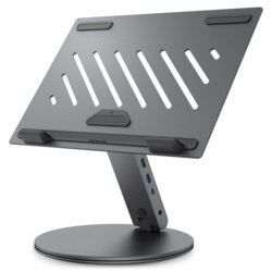 Suport laptop, tableta + hub USB 6in1 Spigen, argintiu, LD204H