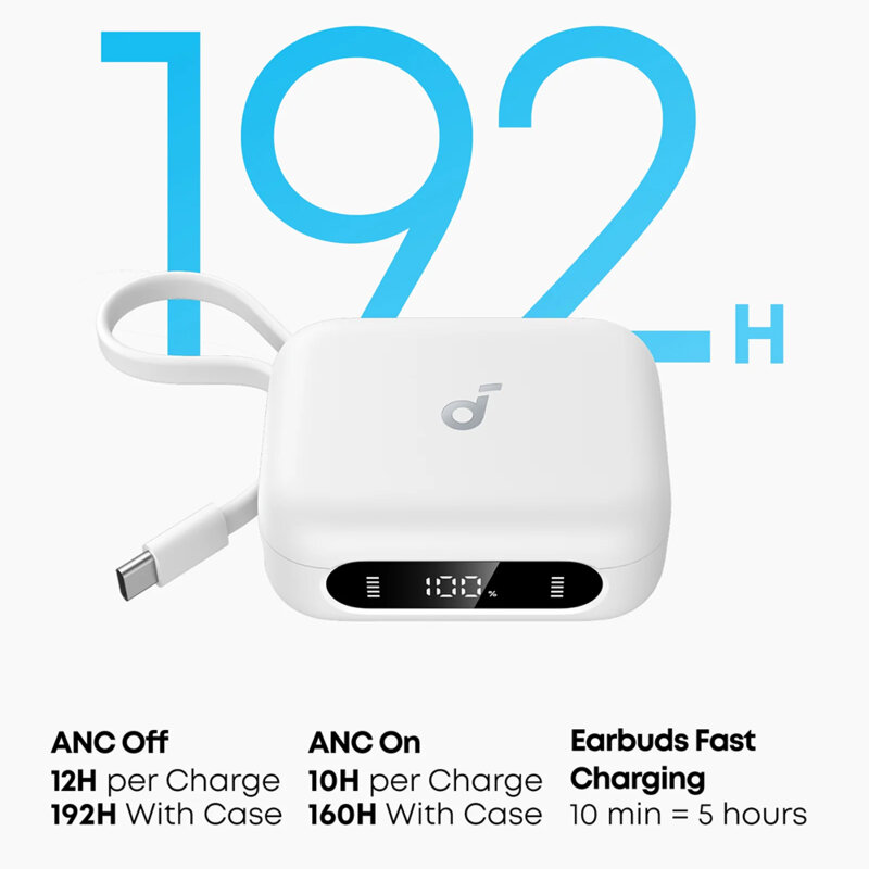 Casti wireless ANC, baterie externa Lightning Anker P41i, alb