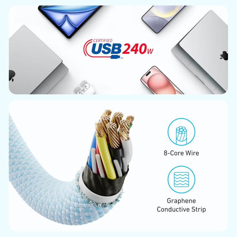 Cablu tip C Ultra Fast Charging 240W, 1m Anker Zolo, alb