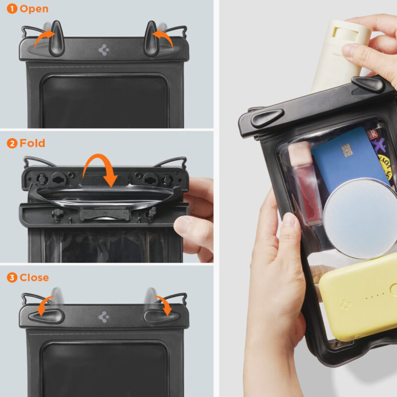 Husa impermeabila telefon IPX8, universala Spigen A603, negru