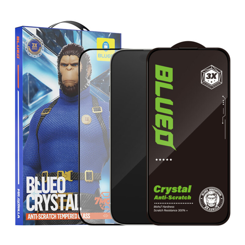 Folie iPhone 15 Blueo Crystal Anti-Scratch Glass, negru